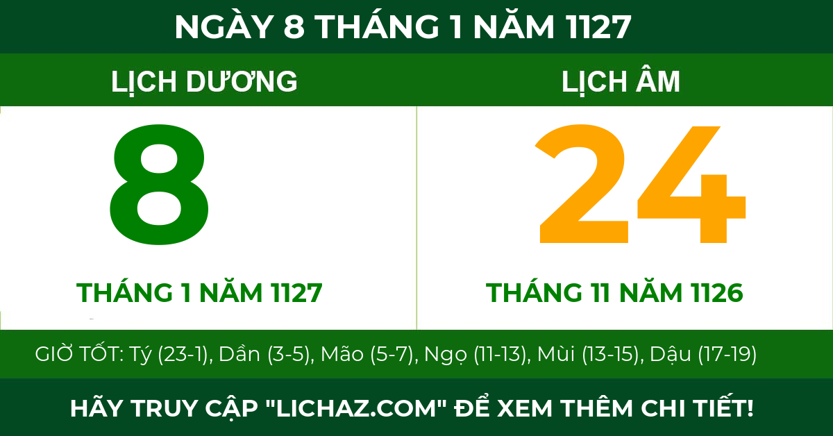 lịch âm ngày 8 tháng 1 năm 1127