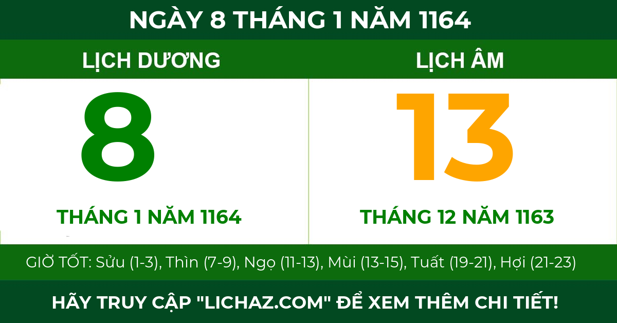 lịch âm ngày 8 tháng 1 năm 1164