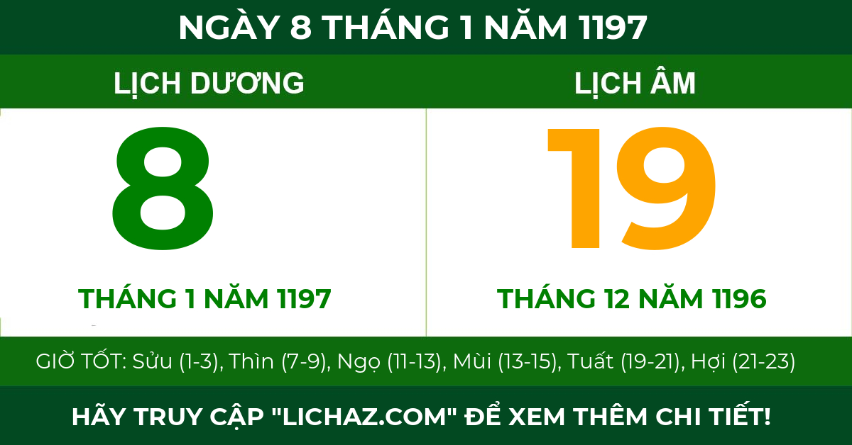 lịch âm ngày 8 tháng 1 năm 1197