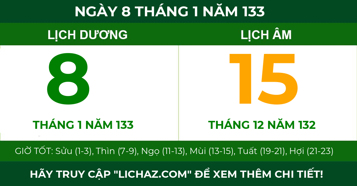 lịch âm ngày 8 tháng 1 năm 133