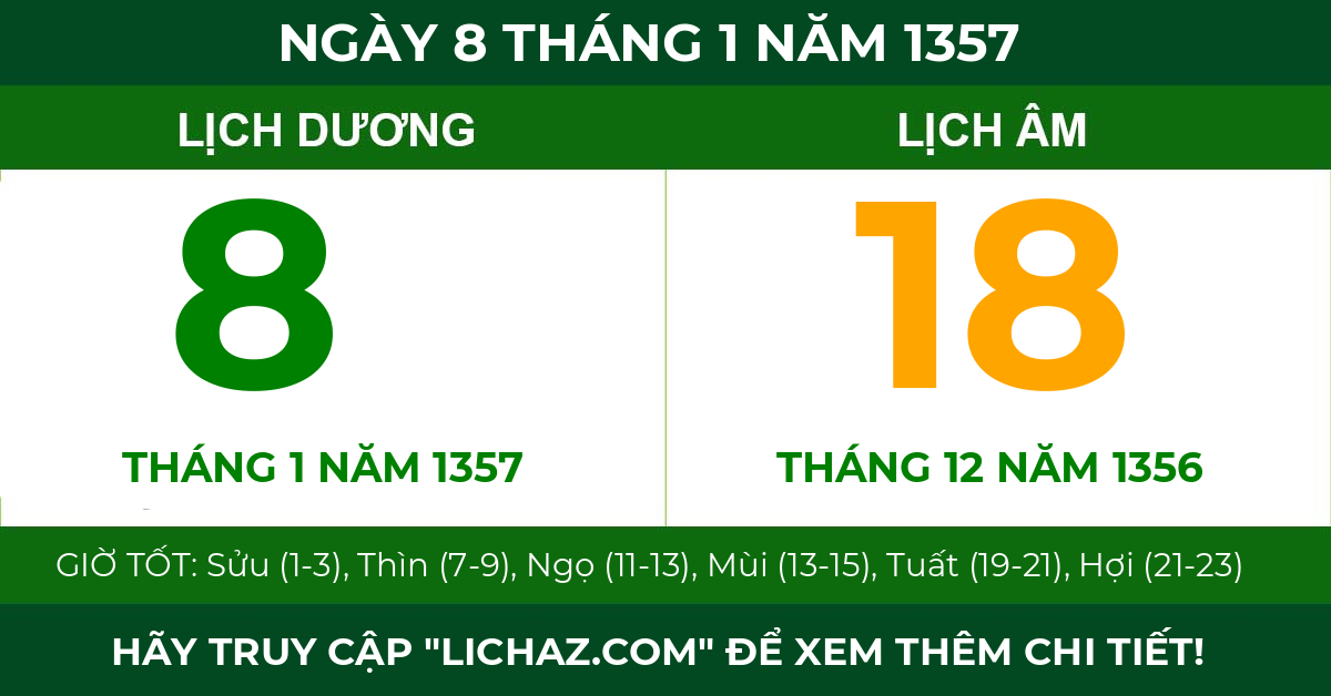 lịch âm ngày 8 tháng 1 năm 1357