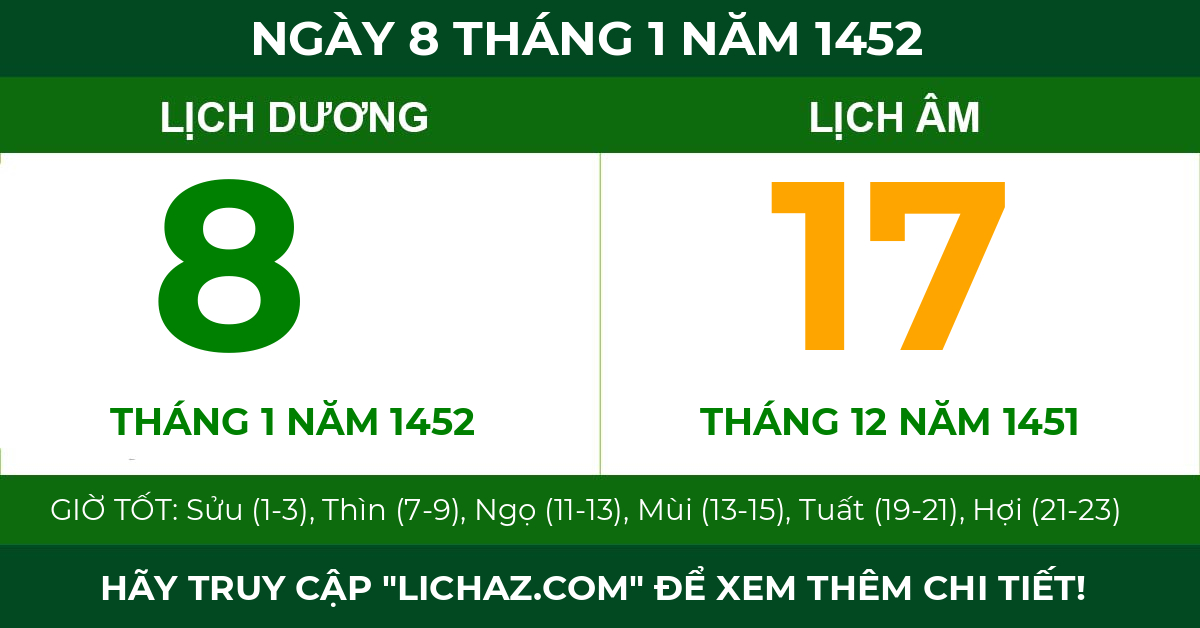 lịch âm ngày 8 tháng 1 năm 1452