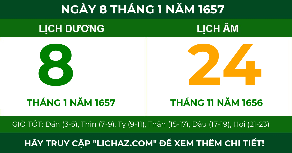 lịch âm ngày 8 tháng 1 năm 1657