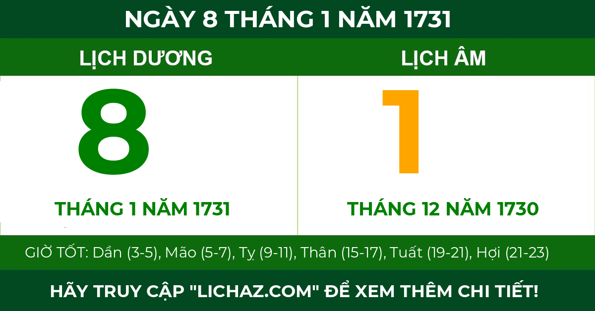lịch âm ngày 8 tháng 1 năm 1731