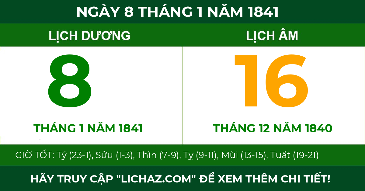 lịch âm ngày 8 tháng 1 năm 1841