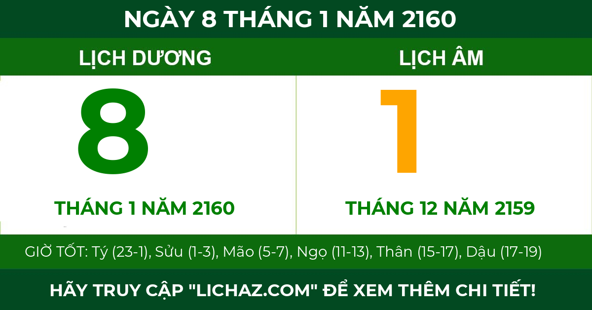 lịch âm ngày 8 tháng 1 năm 2160