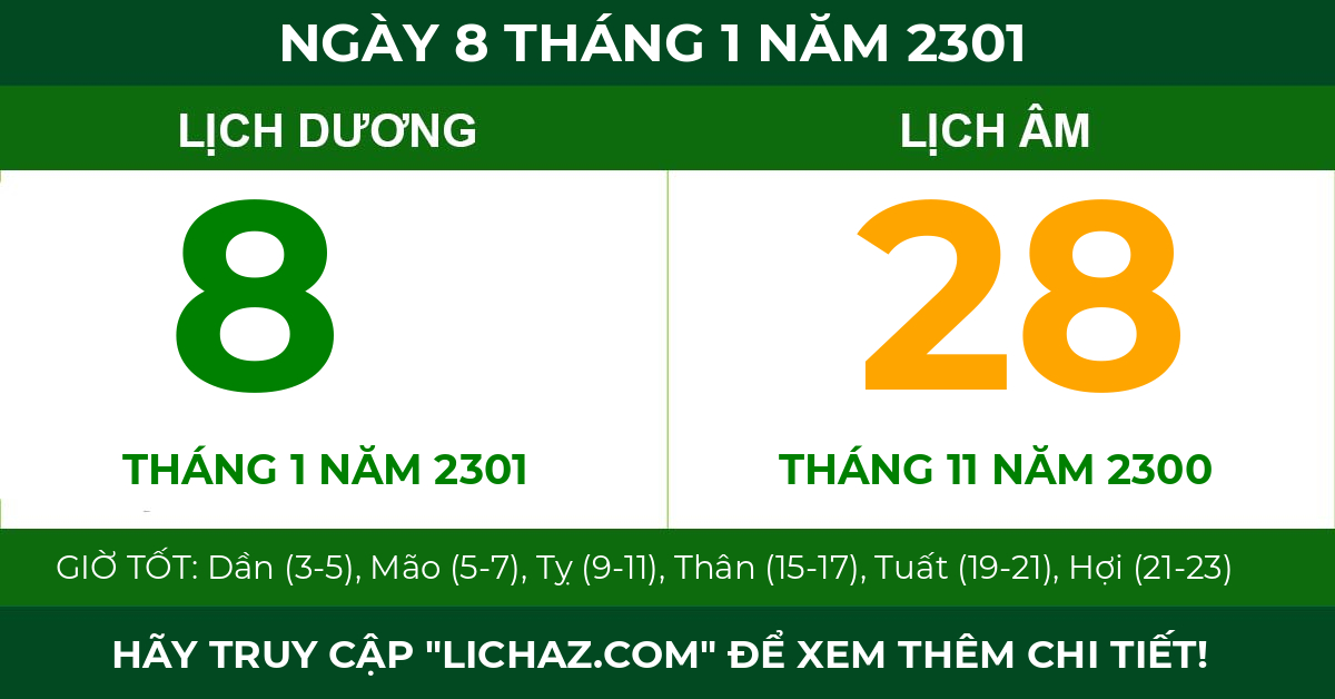 lịch âm ngày 8 tháng 1 năm 2301