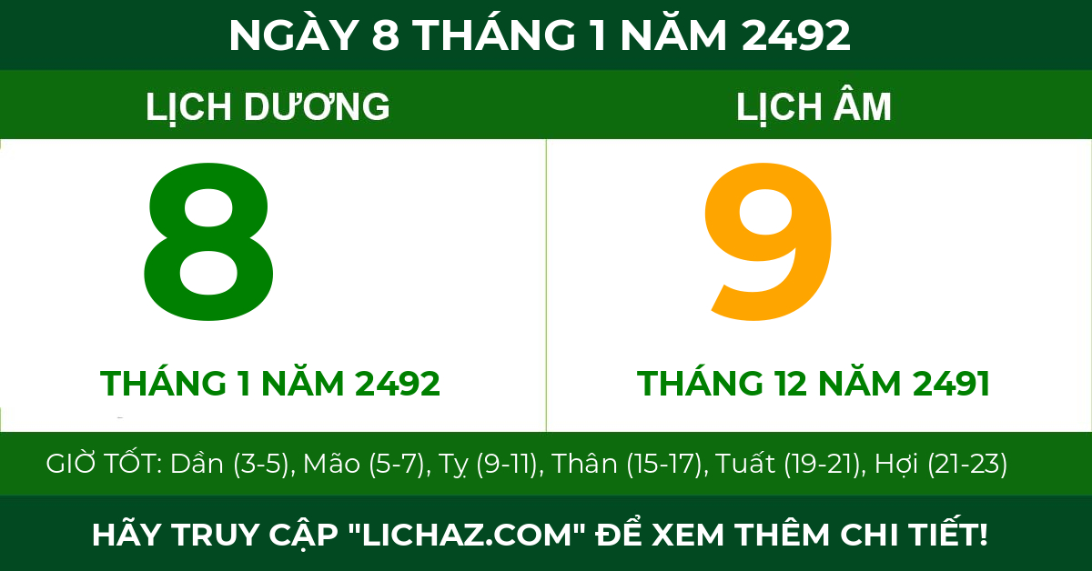 lịch âm ngày 8 tháng 1 năm 2492