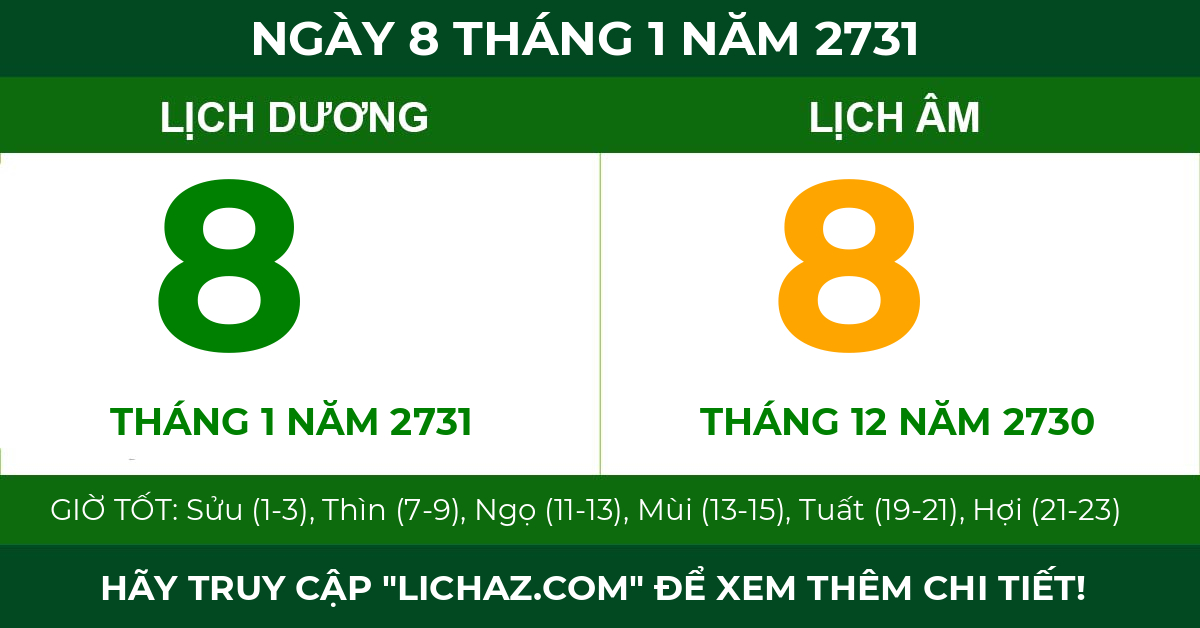 lịch âm ngày 8 tháng 1 năm 2731