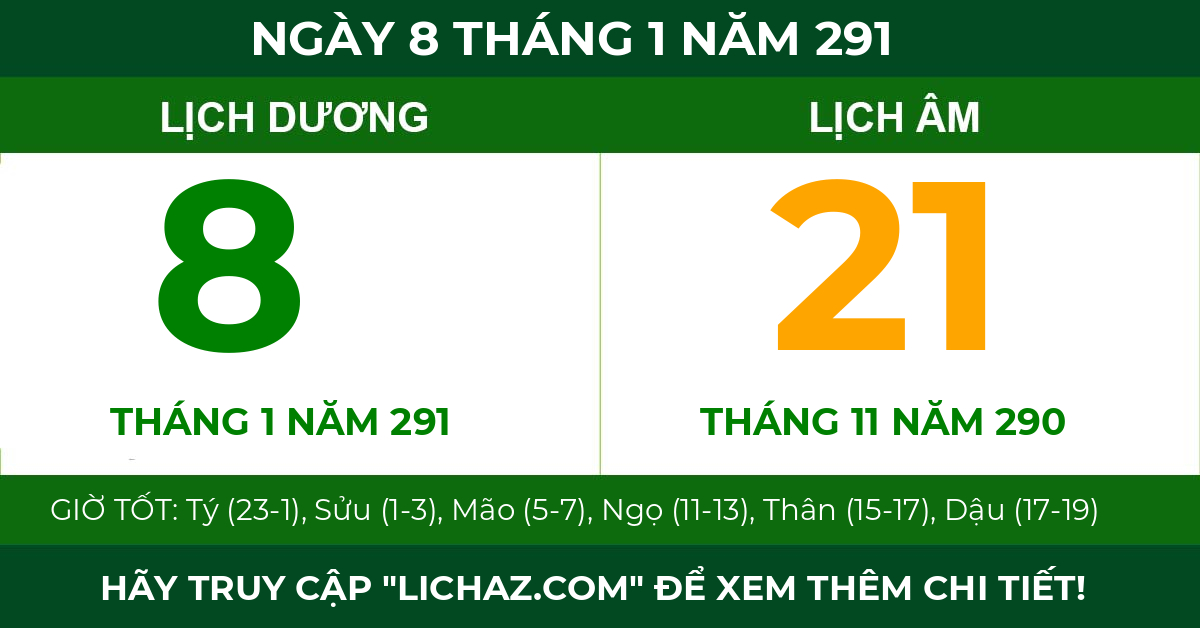 lịch âm ngày 8 tháng 1 năm 291