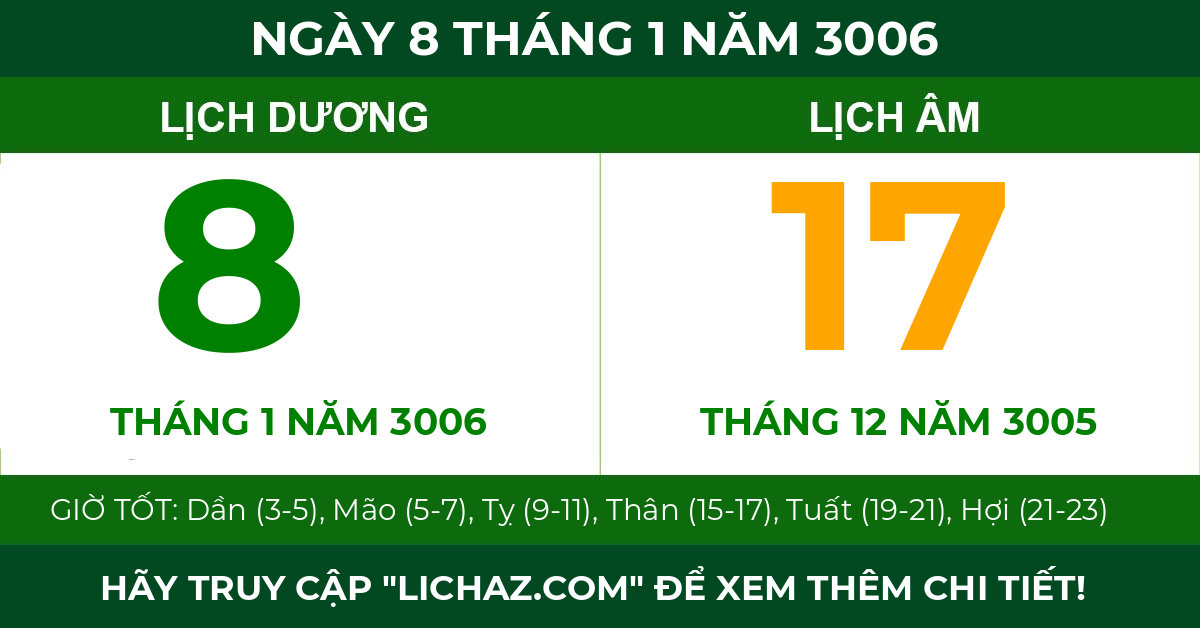 lịch âm ngày 8 tháng 1 năm 3006