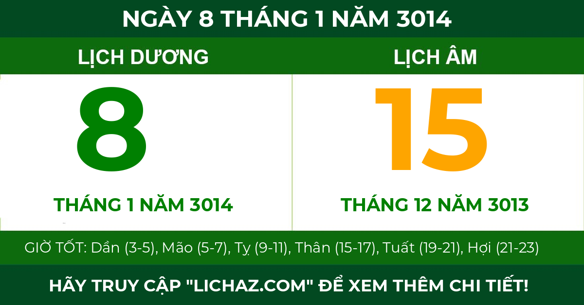 lịch âm ngày 8 tháng 1 năm 3014