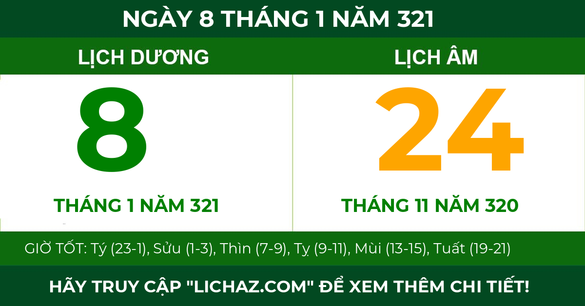 lịch âm ngày 8 tháng 1 năm 321