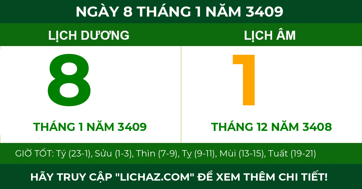 lịch âm ngày 8 tháng 1 năm 3409