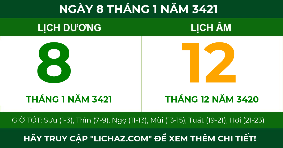 lịch âm ngày 8 tháng 1 năm 3421