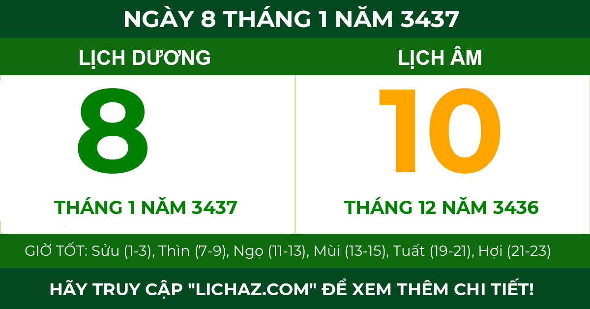 lịch âm ngày 8 tháng 1 năm 3437