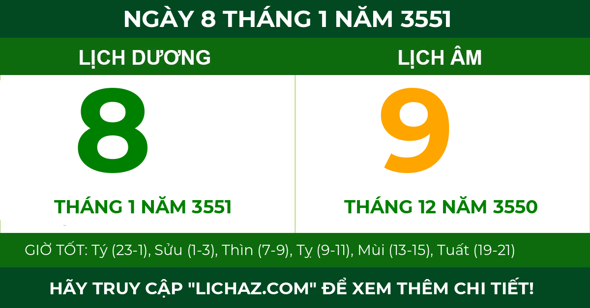 lịch âm ngày 8 tháng 1 năm 3551