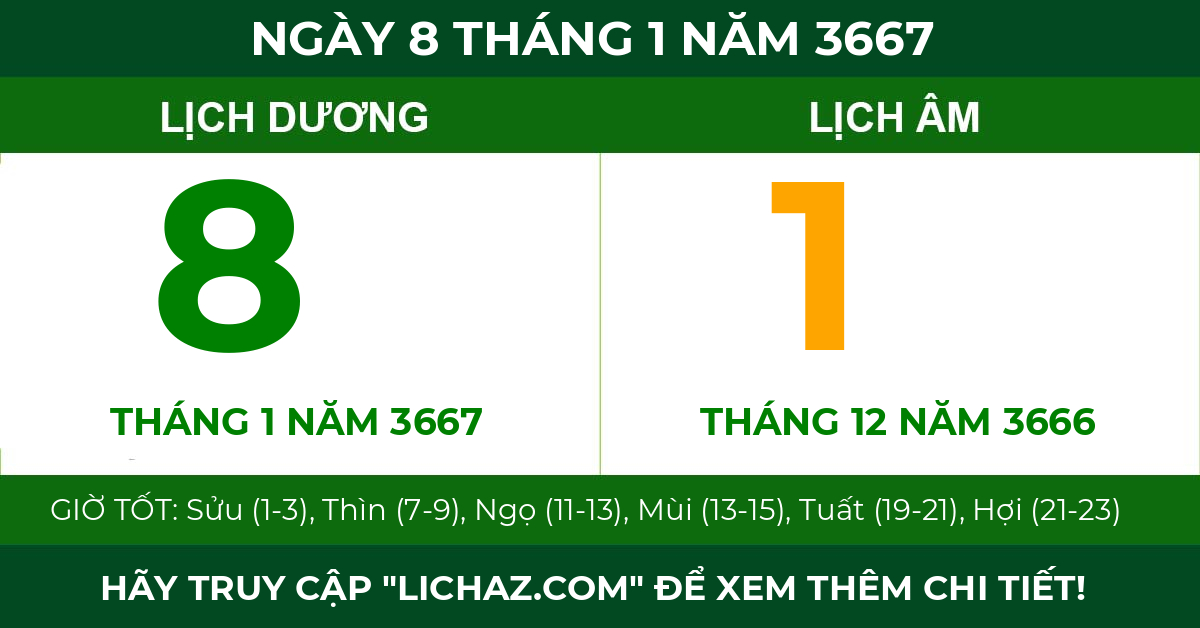 lịch âm ngày 8 tháng 1 năm 3667