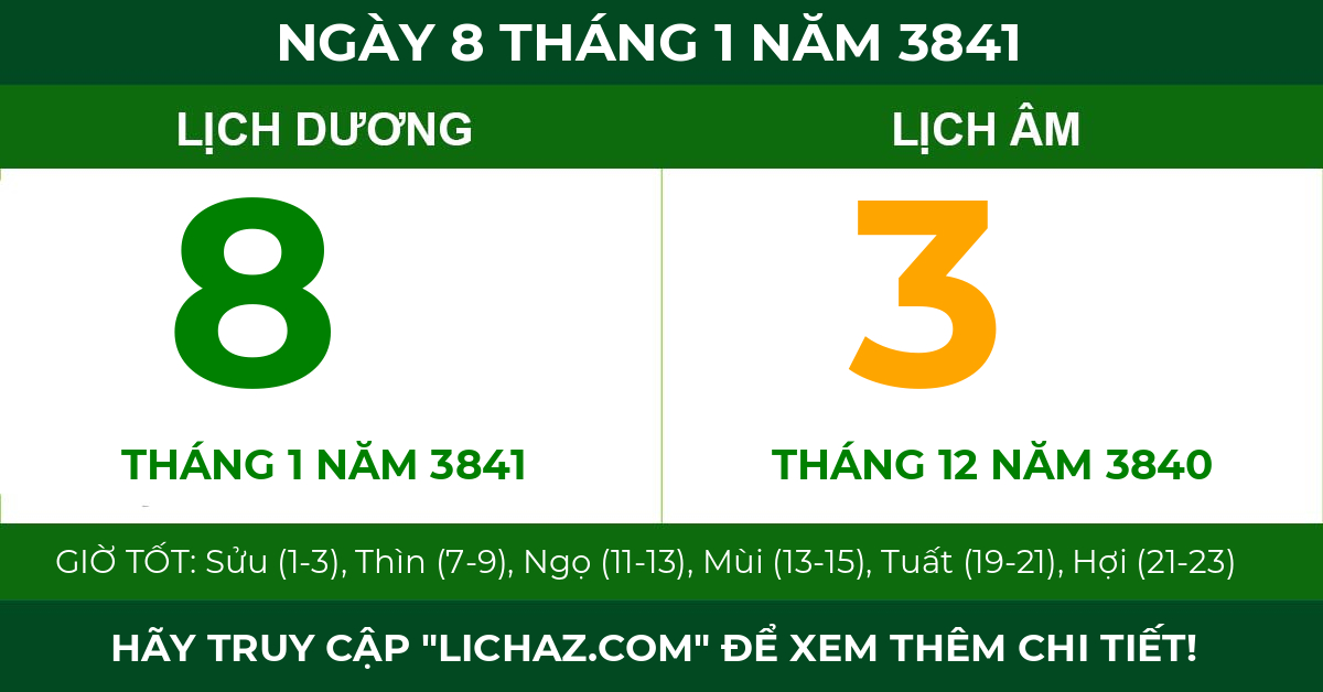 lịch âm ngày 8 tháng 1 năm 3841