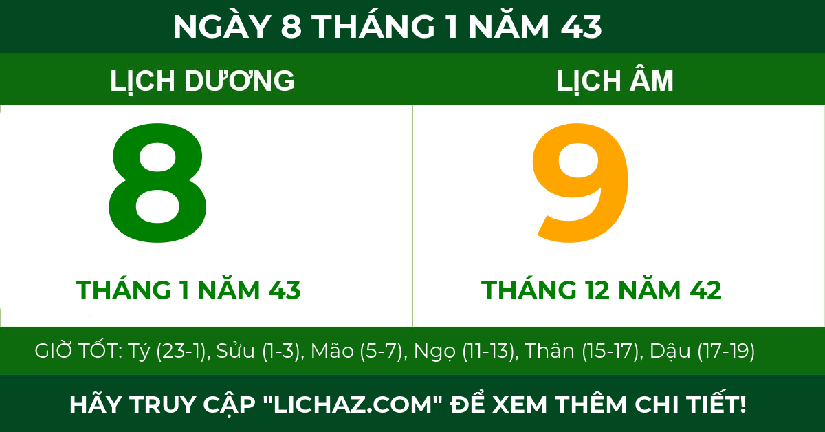 lịch âm ngày 8 tháng 1 năm 43