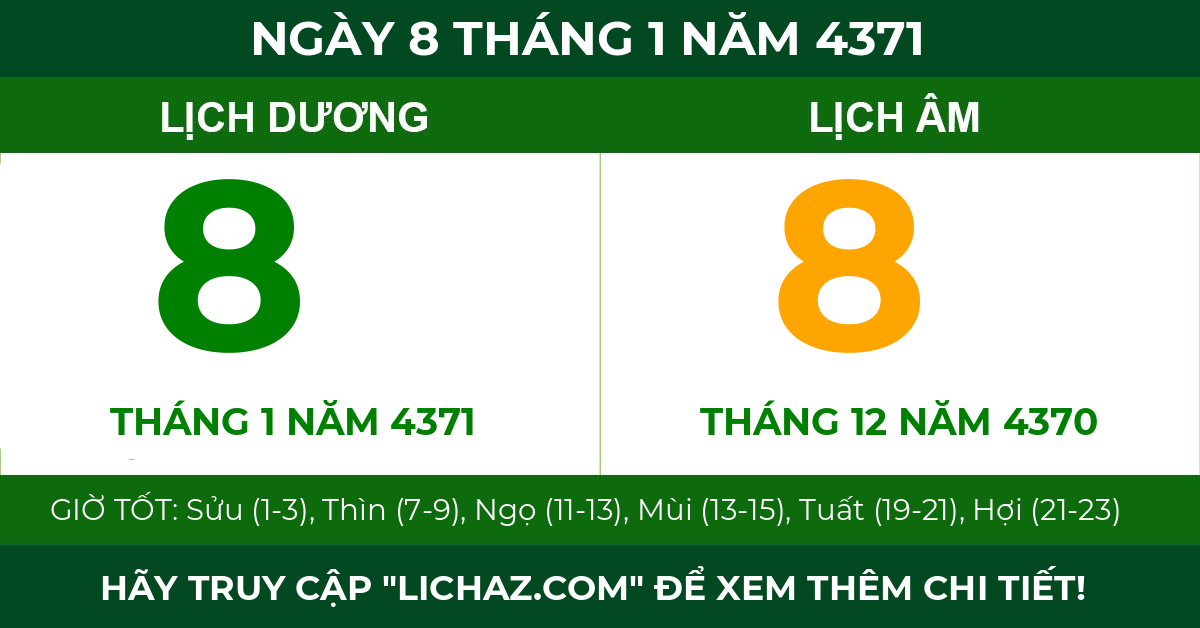 lịch âm ngày 8 tháng 1 năm 4371