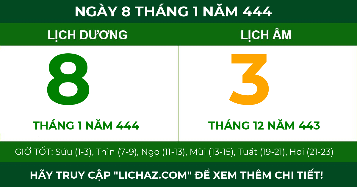 lịch âm ngày 8 tháng 1 năm 444
