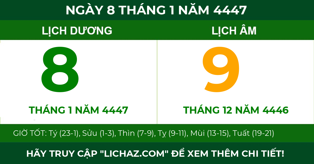 lịch âm ngày 8 tháng 1 năm 4447