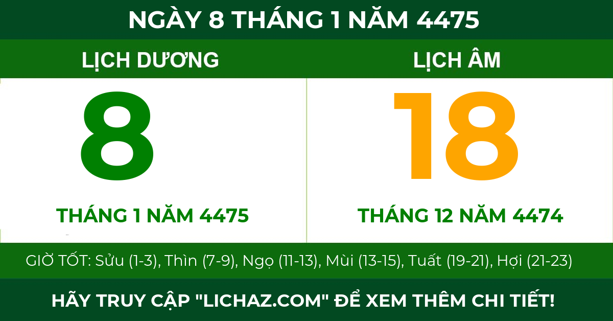lịch âm ngày 8 tháng 1 năm 4475