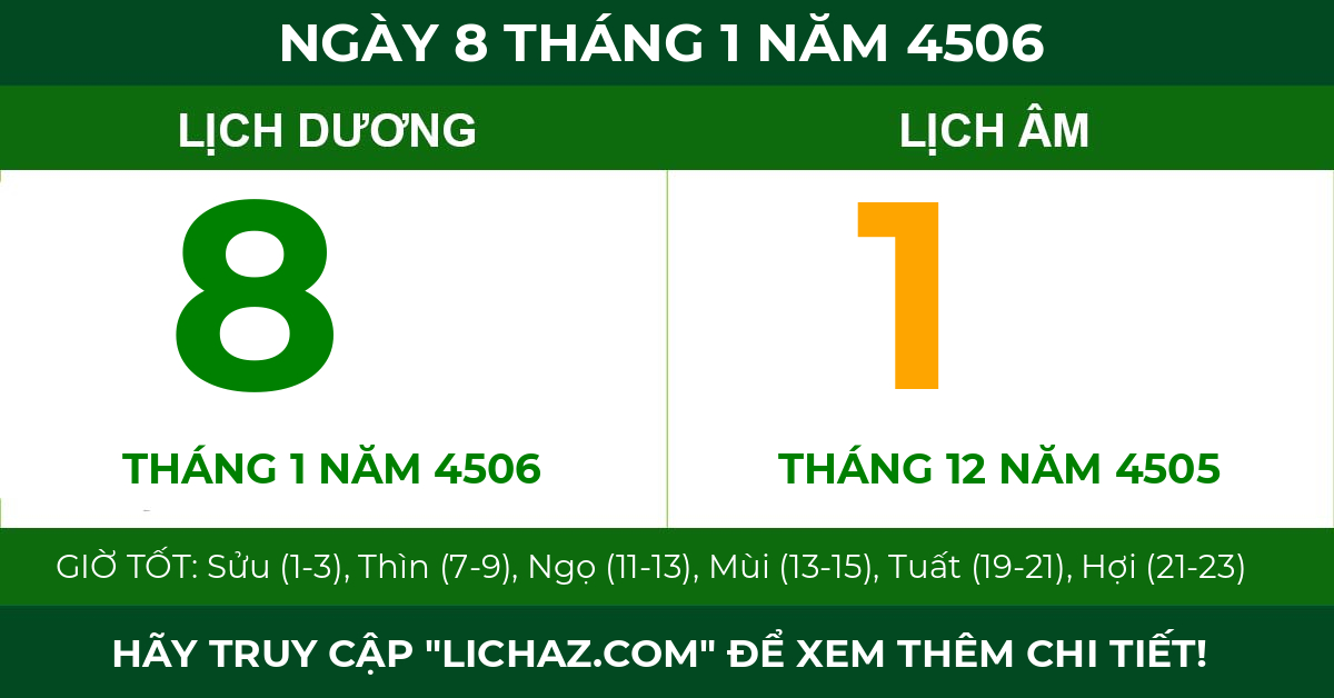 lịch âm ngày 8 tháng 1 năm 4506