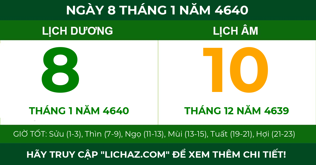 lịch âm ngày 8 tháng 1 năm 4640