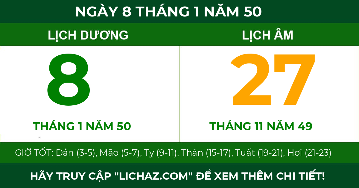 lịch âm ngày 8 tháng 1 năm 50