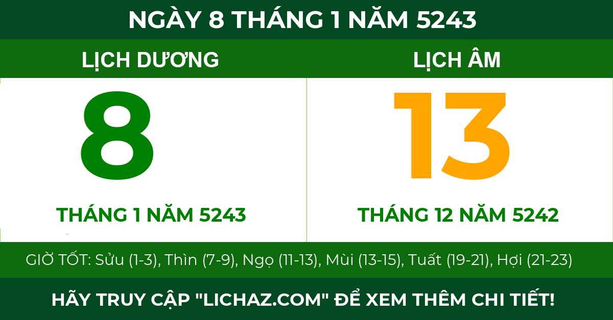 lịch âm ngày 8 tháng 1 năm 5243