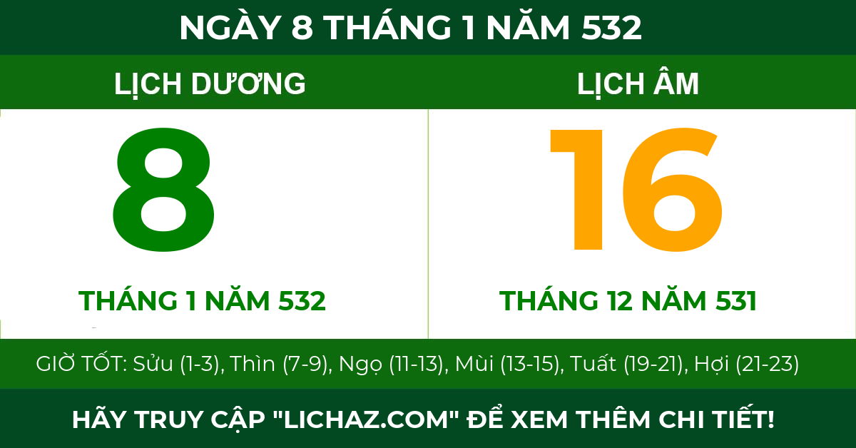 lịch âm ngày 8 tháng 1 năm 532