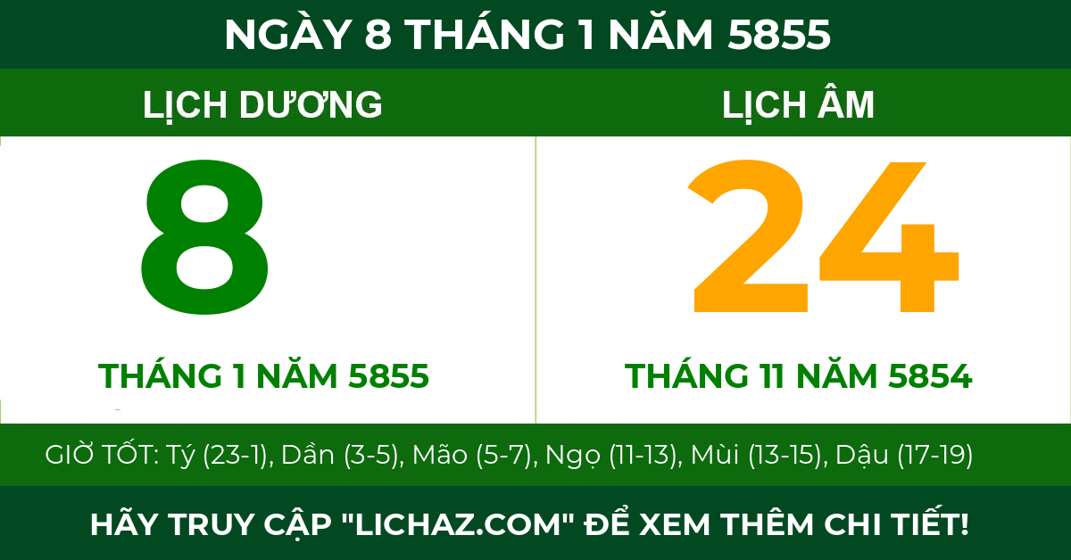lịch âm ngày 8 tháng 1 năm 5855