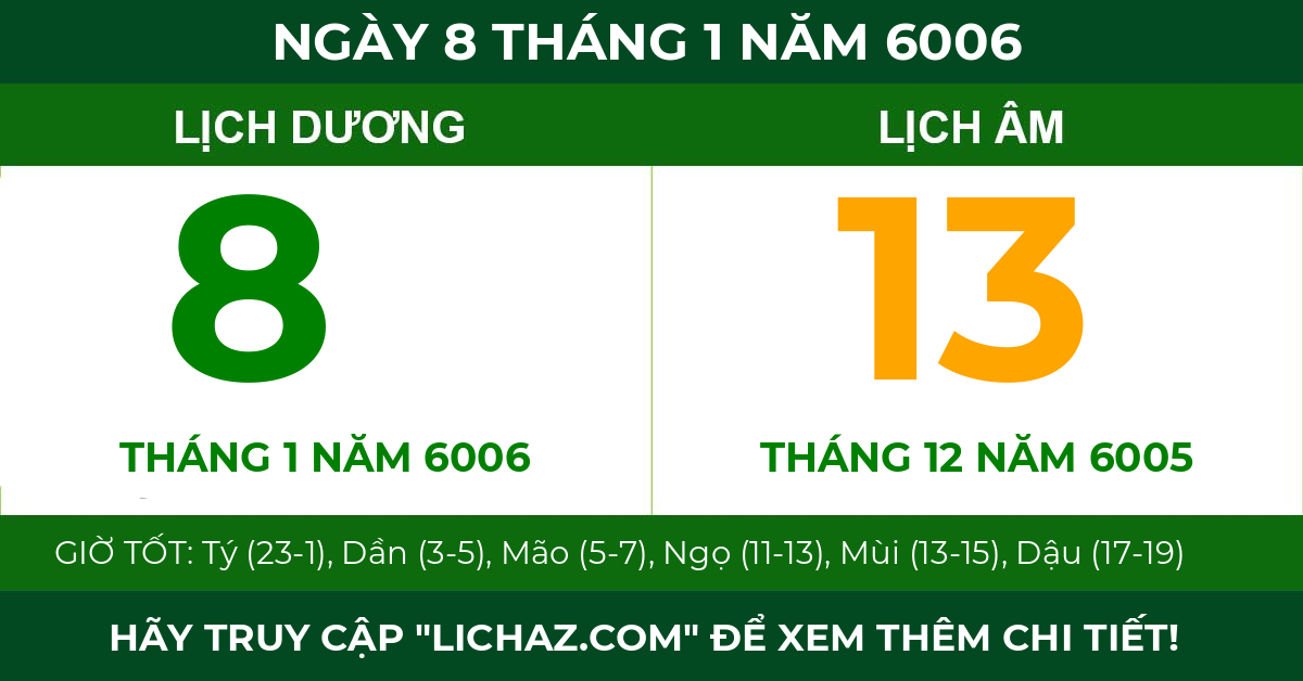 lịch âm ngày 8 tháng 1 năm 6006