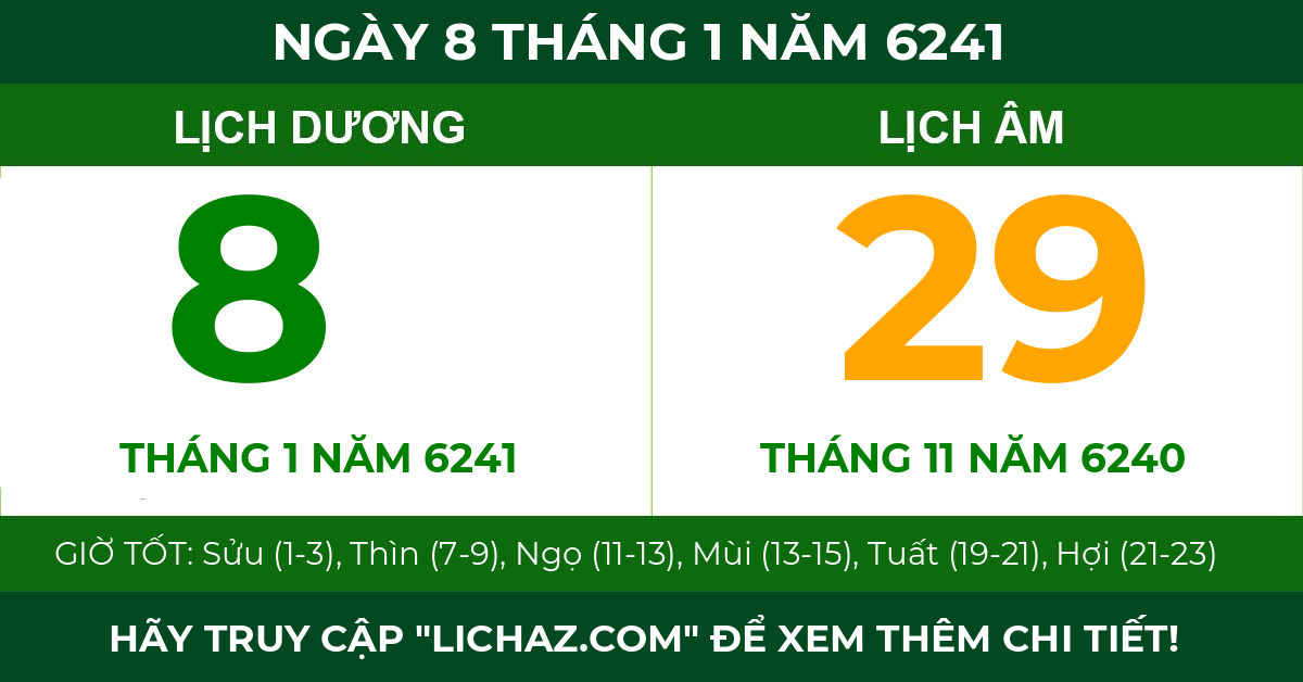 lịch âm ngày 8 tháng 1 năm 6241