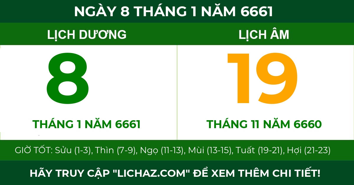 lịch âm ngày 8 tháng 1 năm 6661