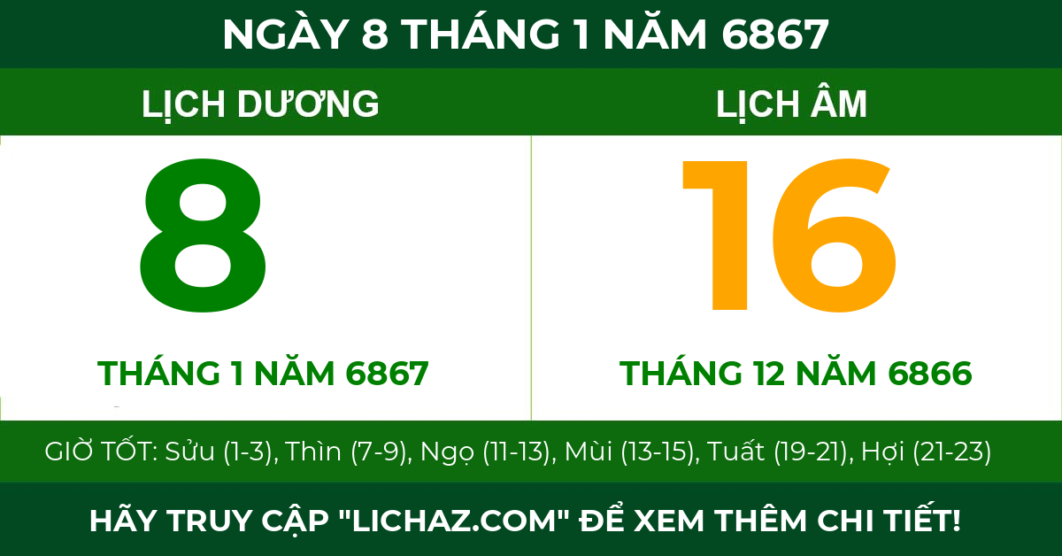 lịch âm ngày 8 tháng 1 năm 6867