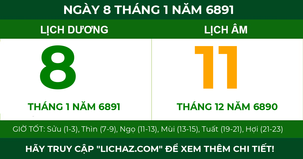 lịch âm ngày 8 tháng 1 năm 6891