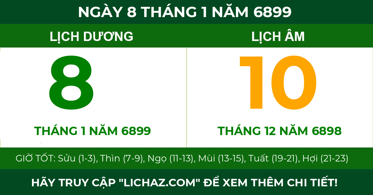 lịch âm ngày 8 tháng 1 năm 6899