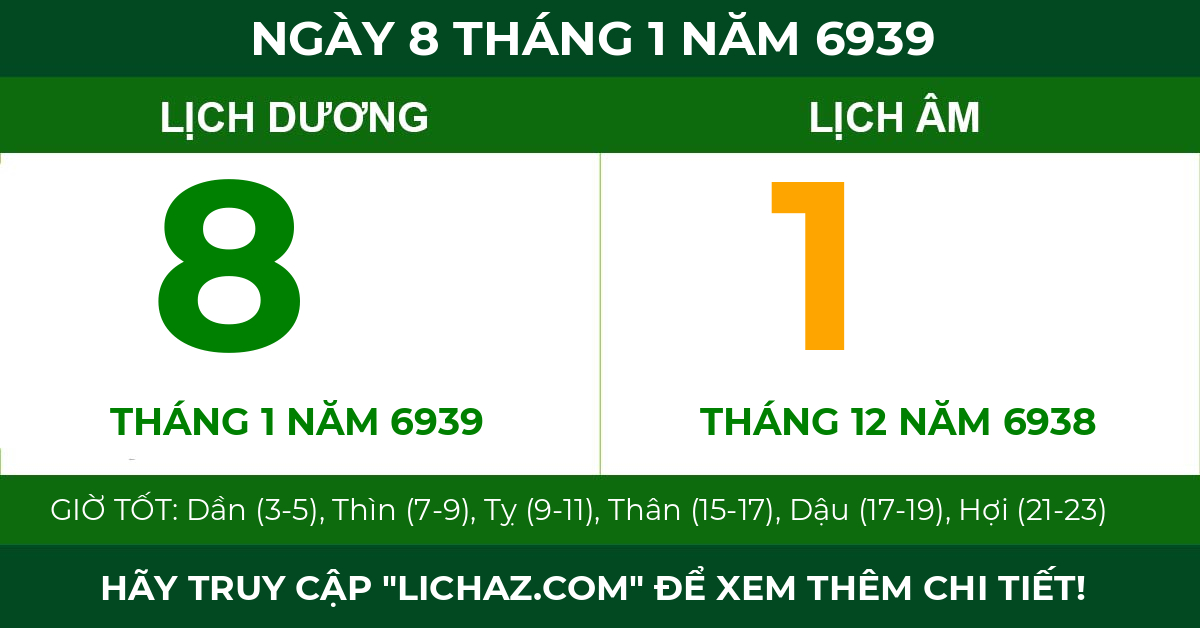 lịch âm ngày 8 tháng 1 năm 6939