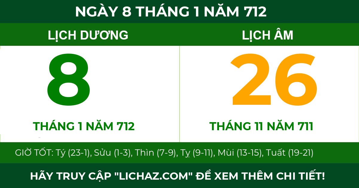 lịch âm ngày 8 tháng 1 năm 712