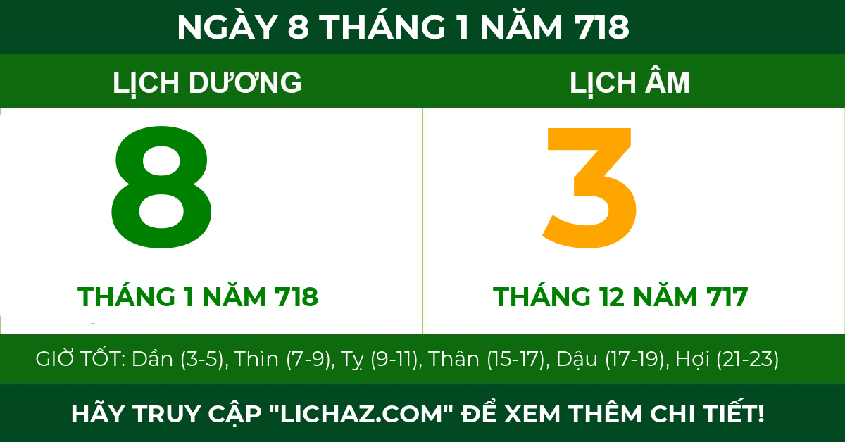 lịch âm ngày 8 tháng 1 năm 718