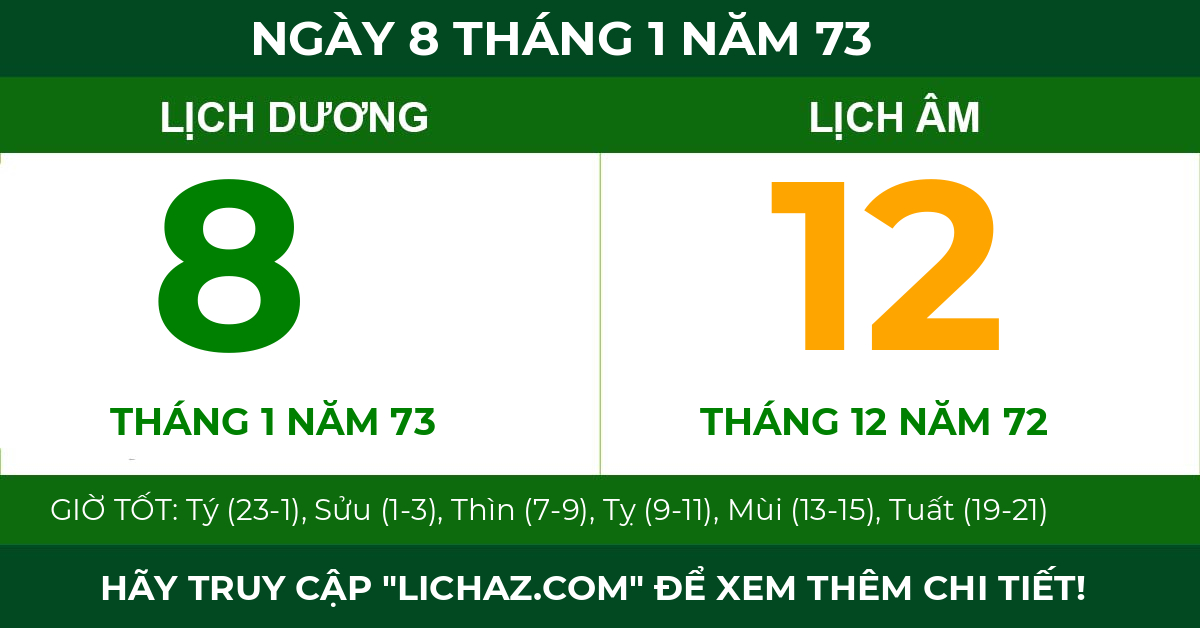 lịch âm ngày 8 tháng 1 năm 73