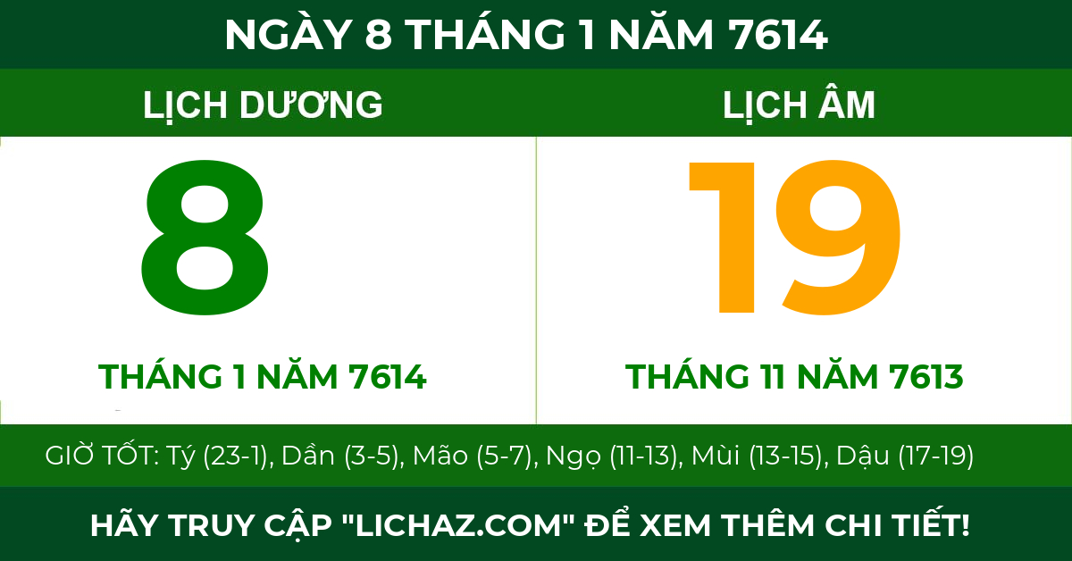 lịch âm ngày 8 tháng 1 năm 7614
