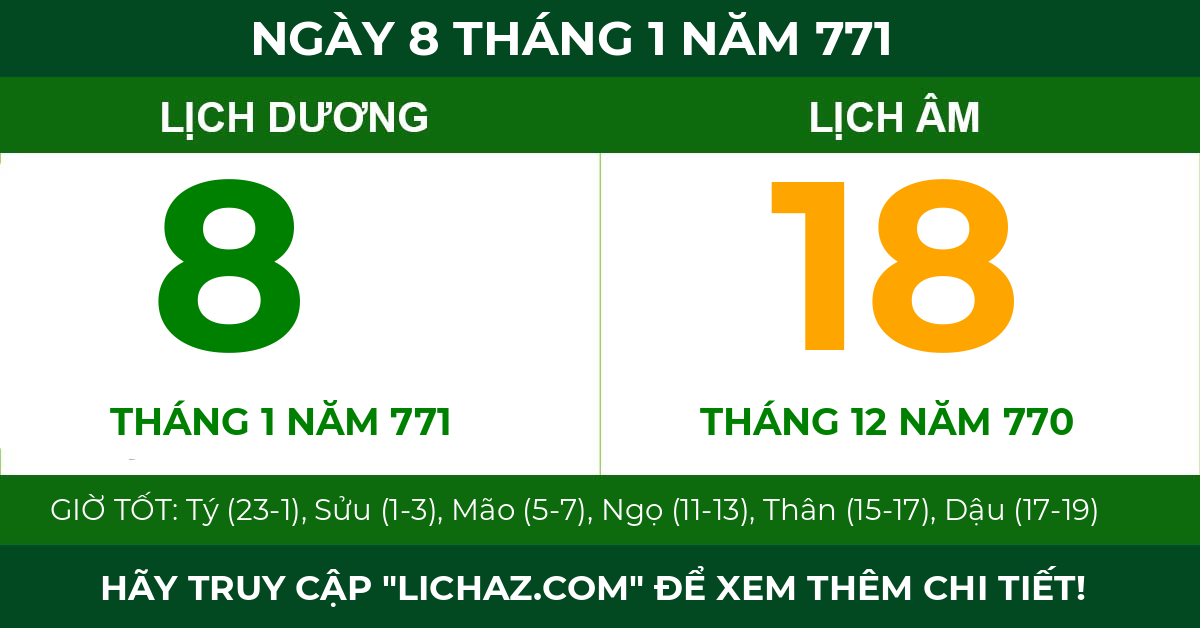 lịch âm ngày 8 tháng 1 năm 771