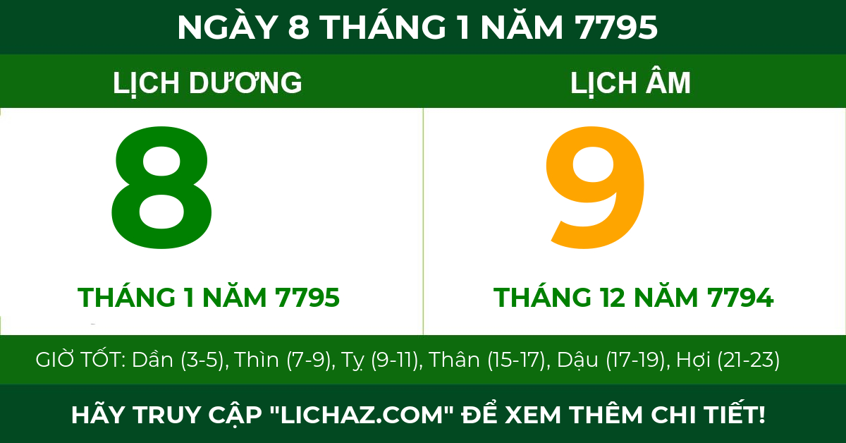 lịch âm ngày 8 tháng 1 năm 7795