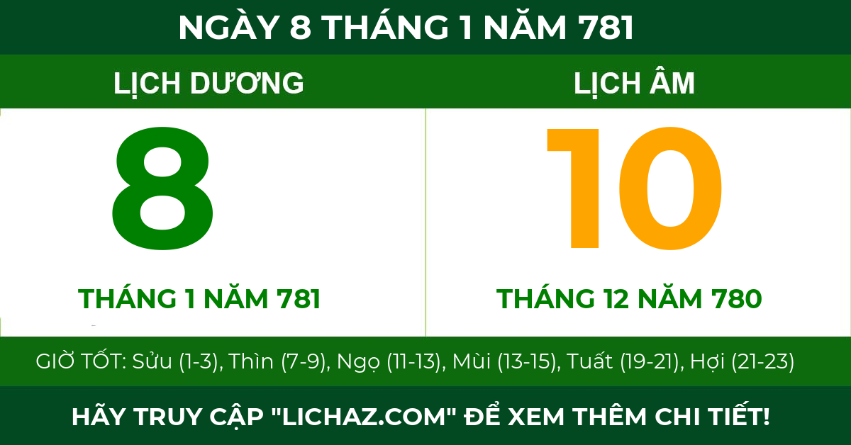 lịch âm ngày 8 tháng 1 năm 781