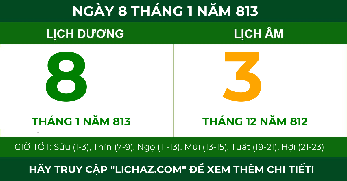 lịch âm ngày 8 tháng 1 năm 813