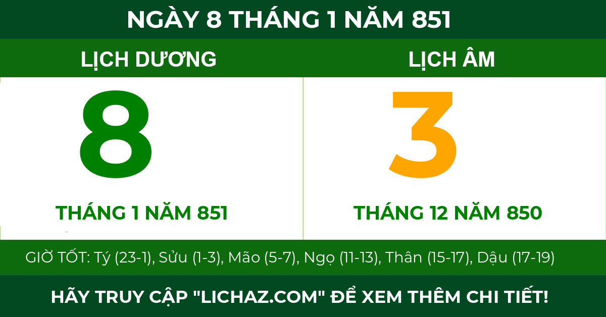 lịch âm ngày 8 tháng 1 năm 851